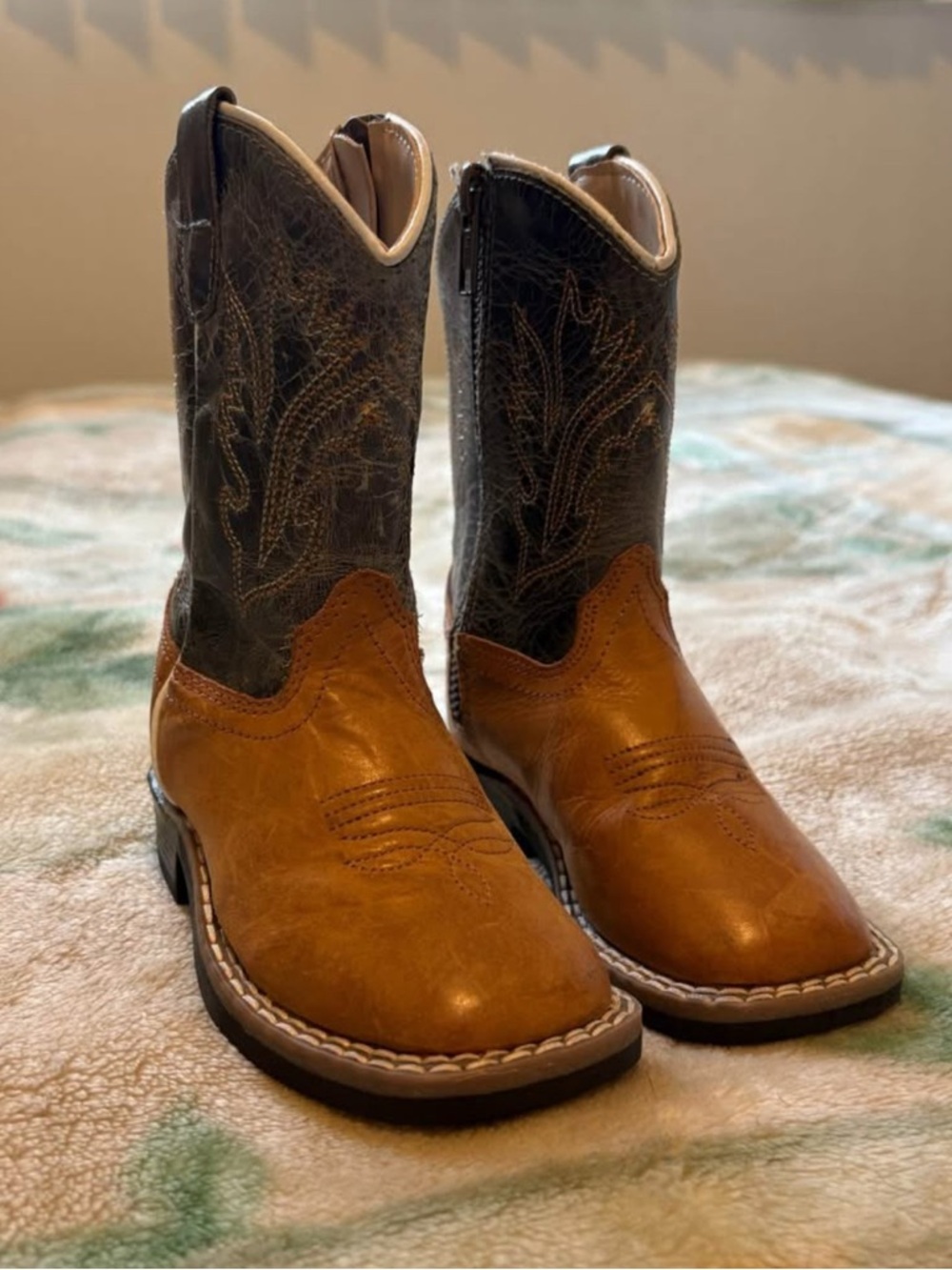 Kids Two-Tone Brown & Dark Grey Western Cowboy Boots